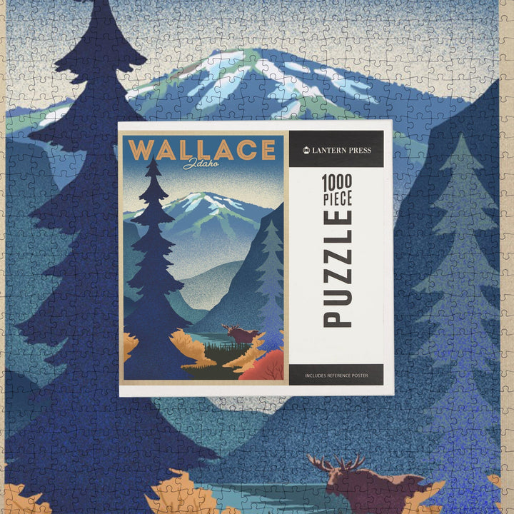 Wallace, Idaho, Mountain and Moose, Lithograph, Jigsaw Puzzle Puzzle Lantern Press 