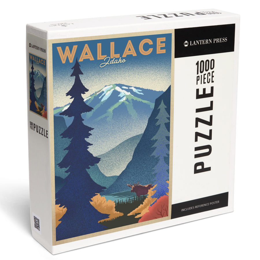 Wallace, Idaho, Mountain and Moose, Lithograph, Jigsaw Puzzle Puzzle Lantern Press 