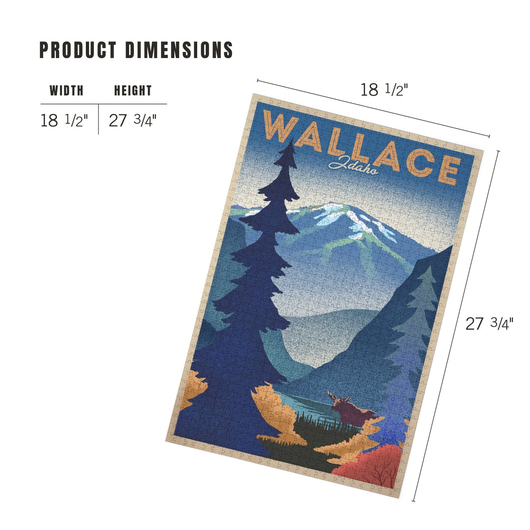 Wallace, Idaho, Mountain and Moose, Lithograph, Jigsaw Puzzle Puzzle Lantern Press 