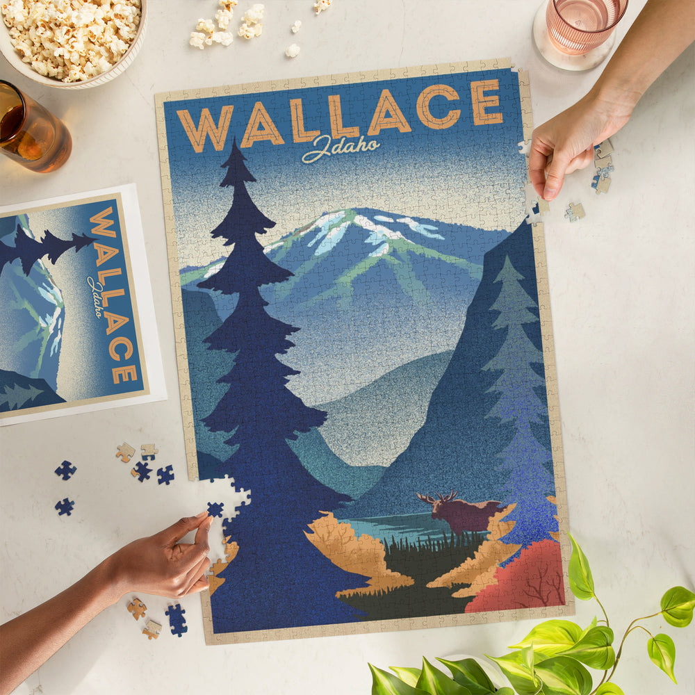 Wallace, Idaho, Mountain and Moose, Lithograph, Jigsaw Puzzle Puzzle Lantern Press 