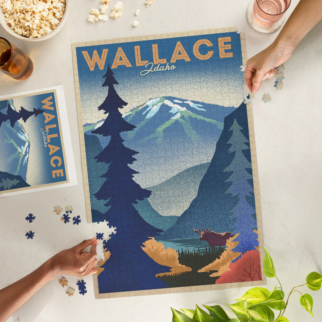 Wallace, Idaho, Mountain and Moose, Lithograph, Jigsaw Puzzle Puzzle Lantern Press 