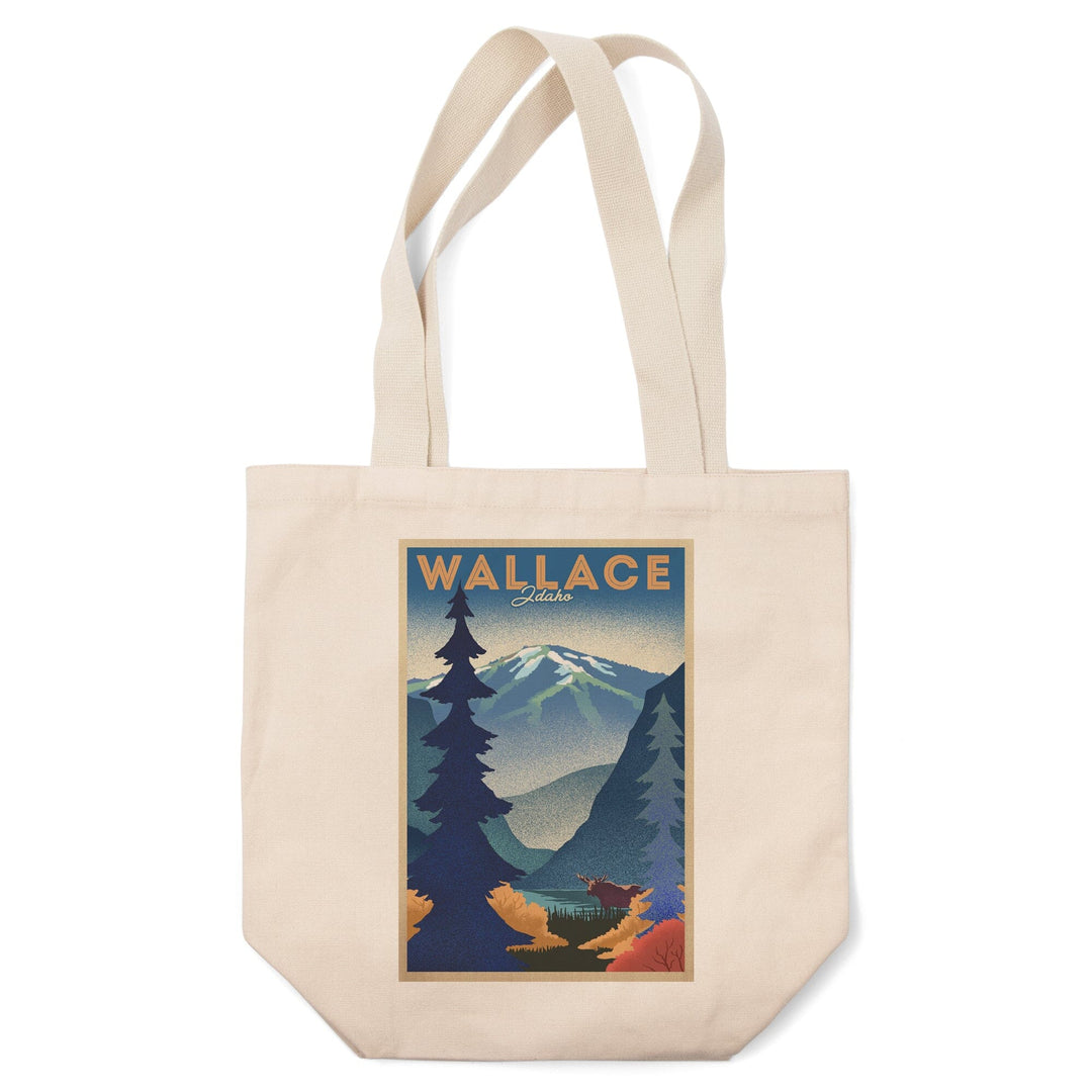 Wallace, Idaho, Mountain & Moose, Lithograph, Lantern Press Artwork, Tote Bag Totes Lantern Press 