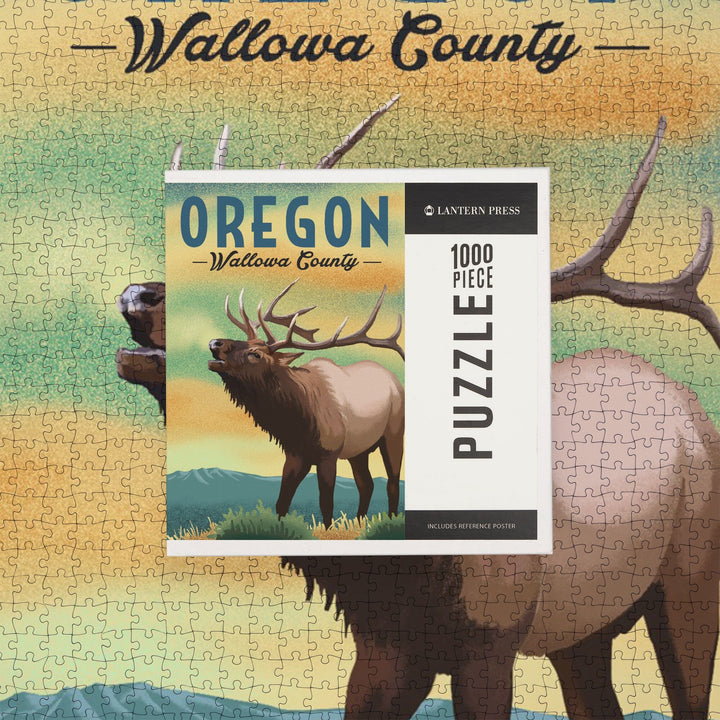 Wallowa County, Oregon, Elk, Lithograph, Jigsaw Puzzle Puzzle Lantern Press 