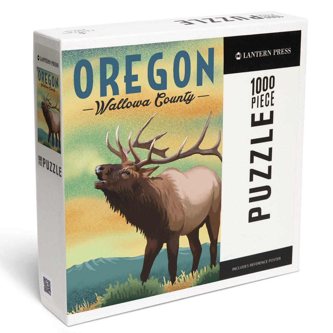 Wallowa County, Oregon, Elk, Lithograph, Jigsaw Puzzle Puzzle Lantern Press 
