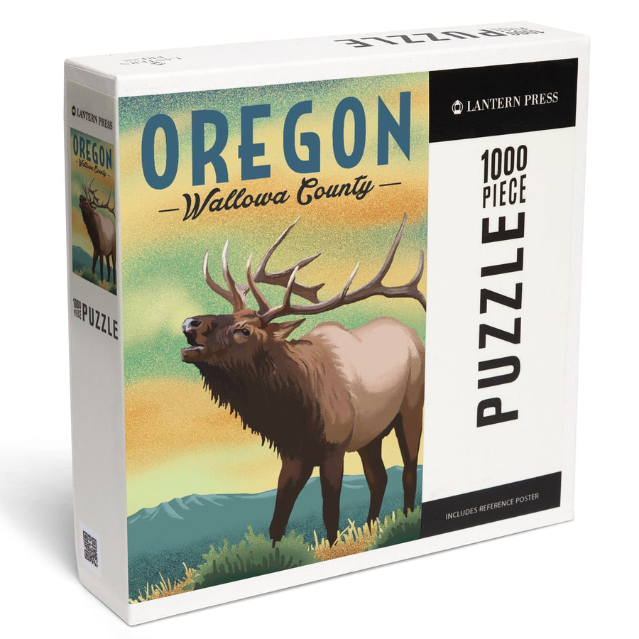 Wallowa County, Oregon, Elk, Lithograph, Jigsaw Puzzle Puzzle Lantern Press 