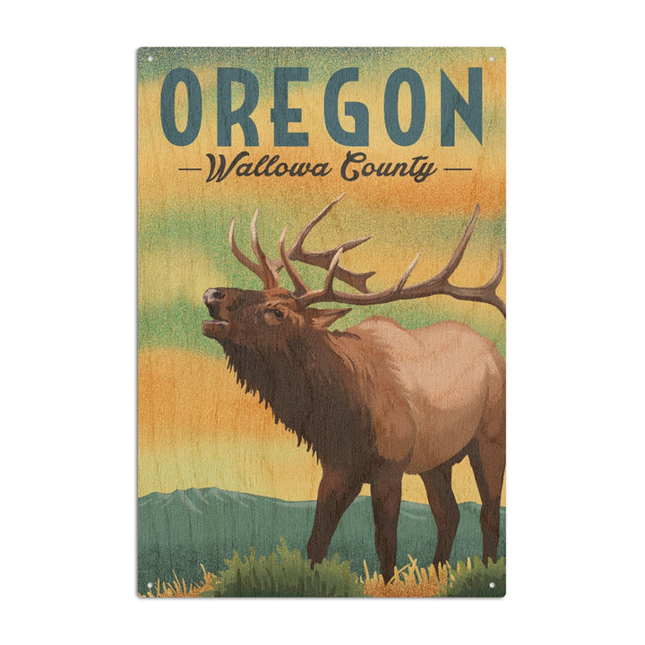 Wallowa County, Oregon, Elk, Lithograph, Lantern Press Artwork, Wood Signs and Postcards Wood Lantern Press 10 x 15 Wood Sign 