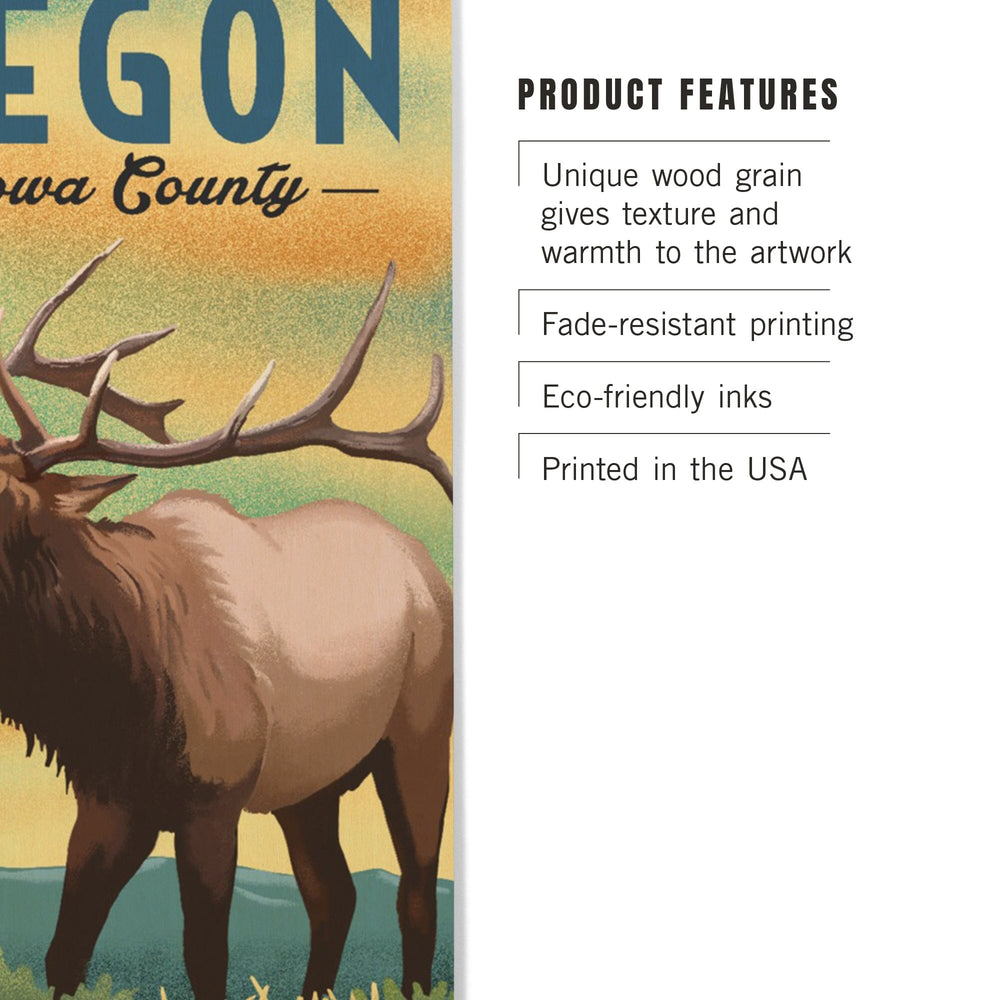 Wallowa County, Oregon, Elk, Lithograph, Lantern Press Artwork, Wood Signs and Postcards Wood Lantern Press 