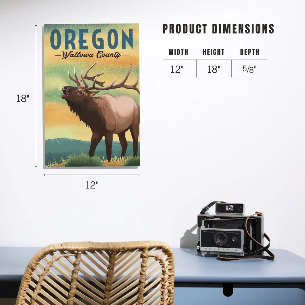 Wallowa County, Oregon, Elk, Lithograph, Lantern Press Artwork, Wood Signs and Postcards Wood Lantern Press 