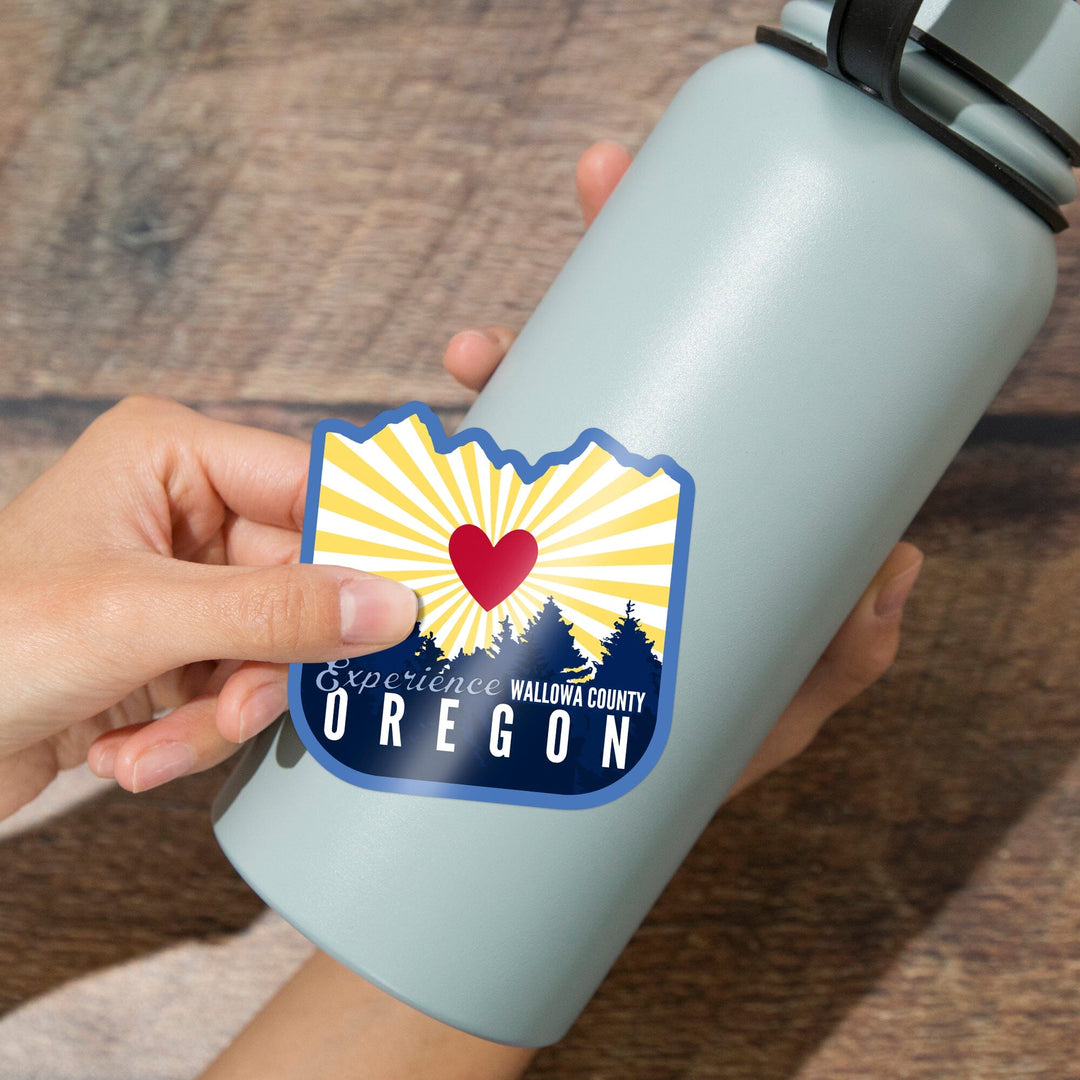 Wallowa County, Oregon, Experience, Heart and Treeline Mountains, Contour, Vinyl Sticker Sticker Lantern Press 