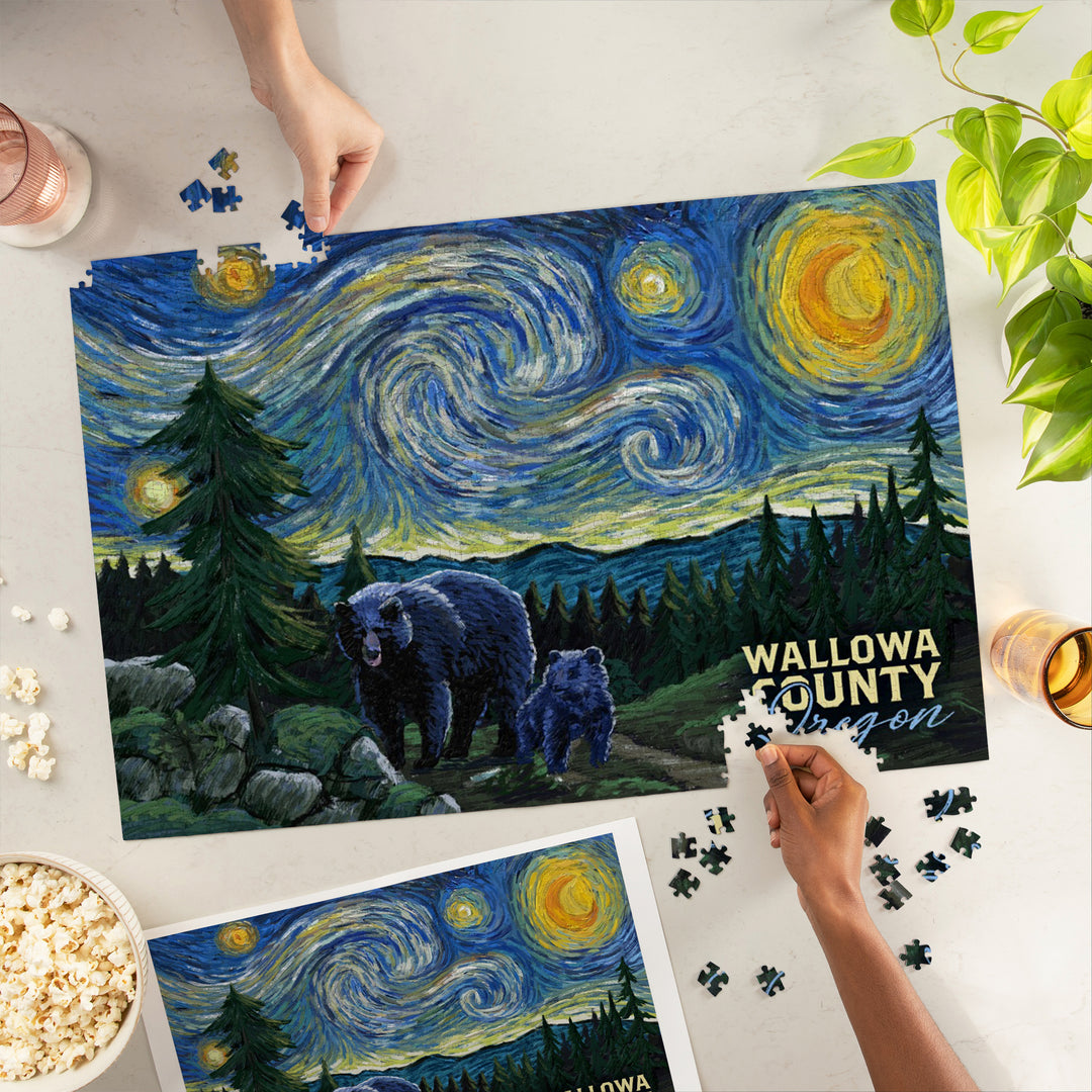 Wallowa Lake, Oregon, Bear, Starry Night, Jigsaw Puzzle Puzzle Lantern Press 