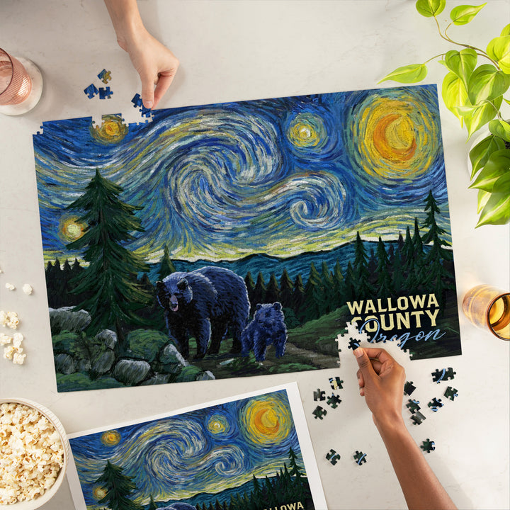 Wallowa Lake, Oregon, Bear, Starry Night, Jigsaw Puzzle Puzzle Lantern Press 