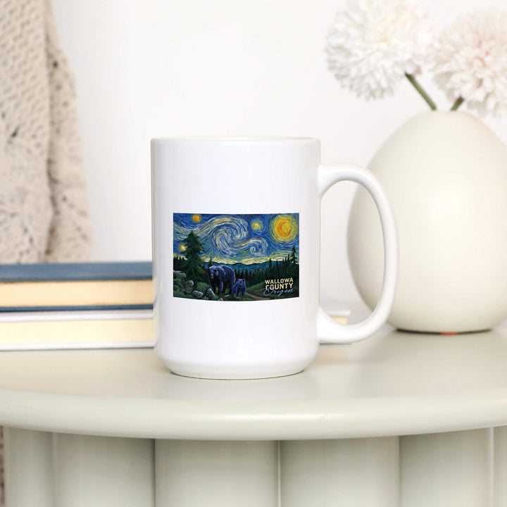 Wallowa Lake, Oregon, Bear, Starry Night, Lantern Press Artwork, Ceramic Mug Mugs Lantern Press 