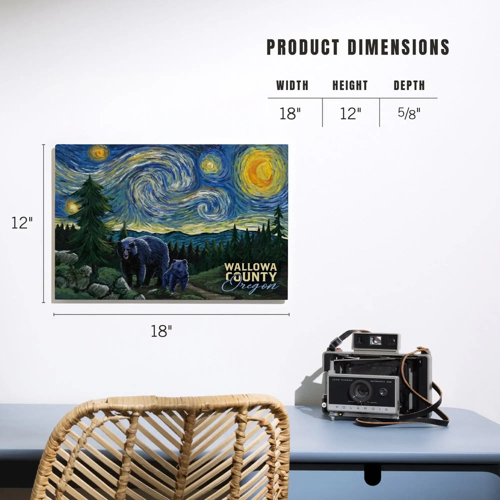Wallowa Lake, Oregon, Bear, Starry Night, Lantern Press Artwork, Wood Signs and Postcards Wood Lantern Press 