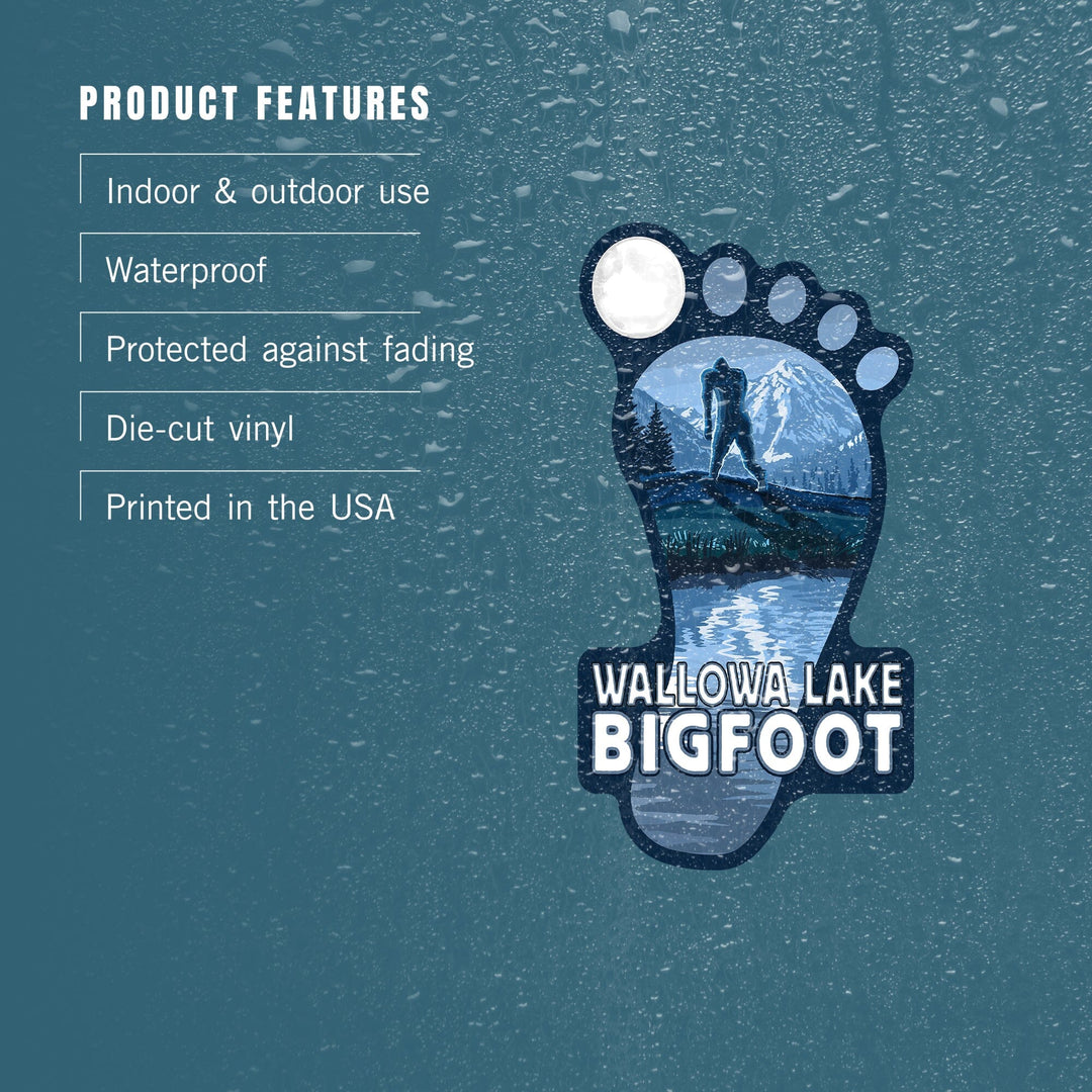 Wallowa Lake, Oregon, Bigfoot, Contour, Vinyl Sticker Sticker Lantern Press 