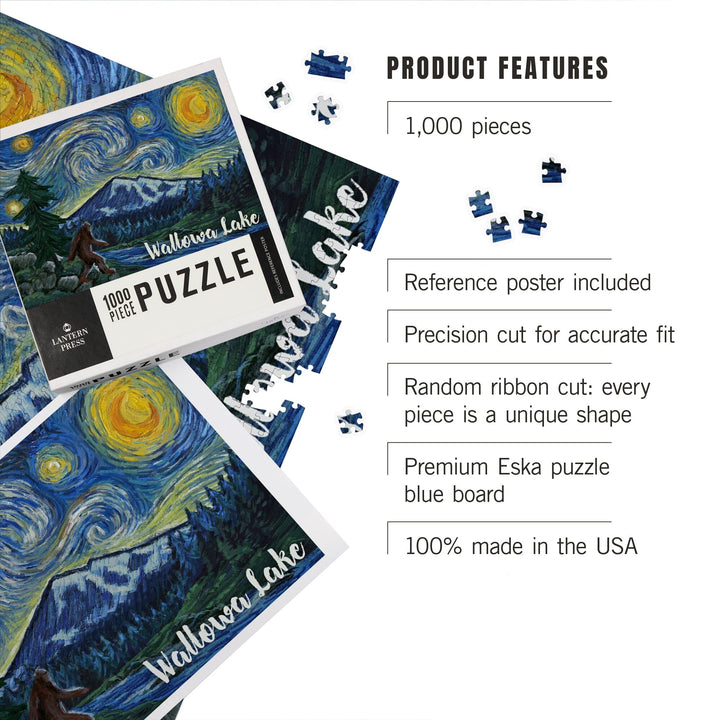 Wallowa Lake, Oregon, Columbia River, Bigfoot, Starry Night, Jigsaw Puzzle Puzzle Lantern Press 