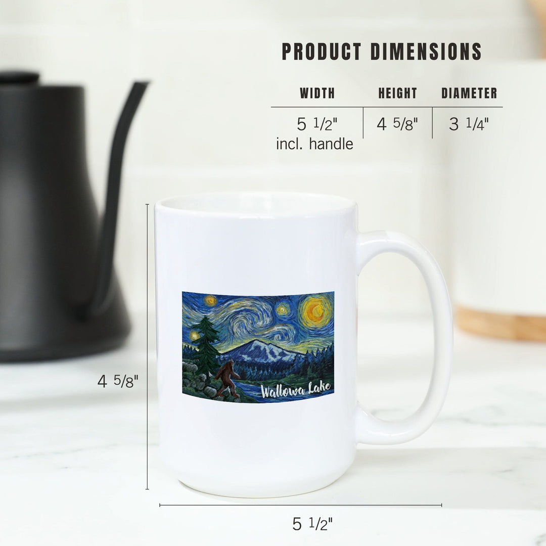 Wallowa Lake, Oregon, Columbia River, Bigfoot, Starry Night, Lantern Press Artwork, Ceramic Mug Mugs Lantern Press 