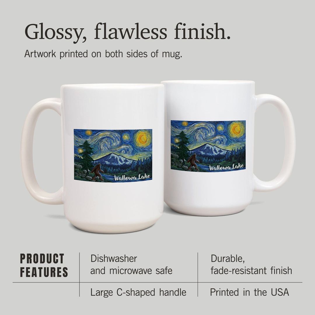 Wallowa Lake, Oregon, Columbia River, Bigfoot, Starry Night, Lantern Press Artwork, Ceramic Mug Mugs Lantern Press 