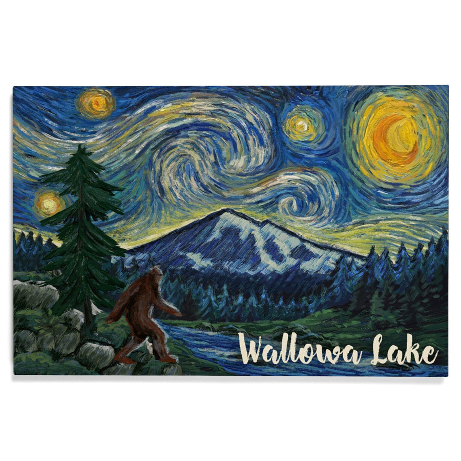 Wallowa Lake, Oregon, Columbia River, Bigfoot, Starry Night, Lantern Press Artwork, Wood Signs and Postcards Wood Lantern Press 