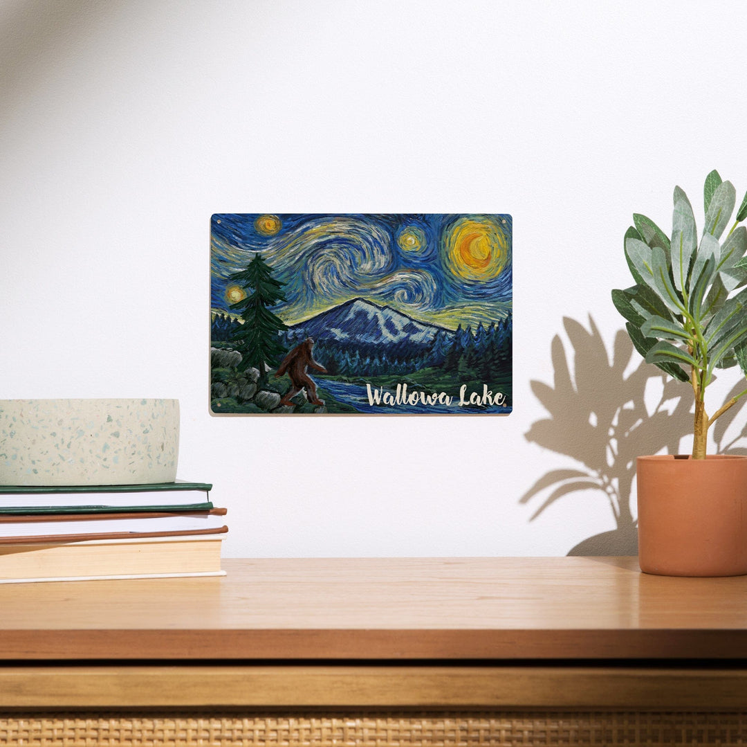 Wallowa Lake, Oregon, Columbia River, Bigfoot, Starry Night, Lantern Press Artwork, Wood Signs and Postcards Wood Lantern Press 