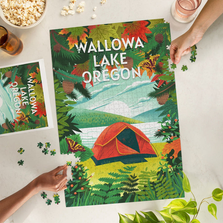 Wallowa Lake, Oregon, Get Outside Series, Tent Camping, Fall Colors, Jigsaw Puzzle Puzzle Lantern Press 