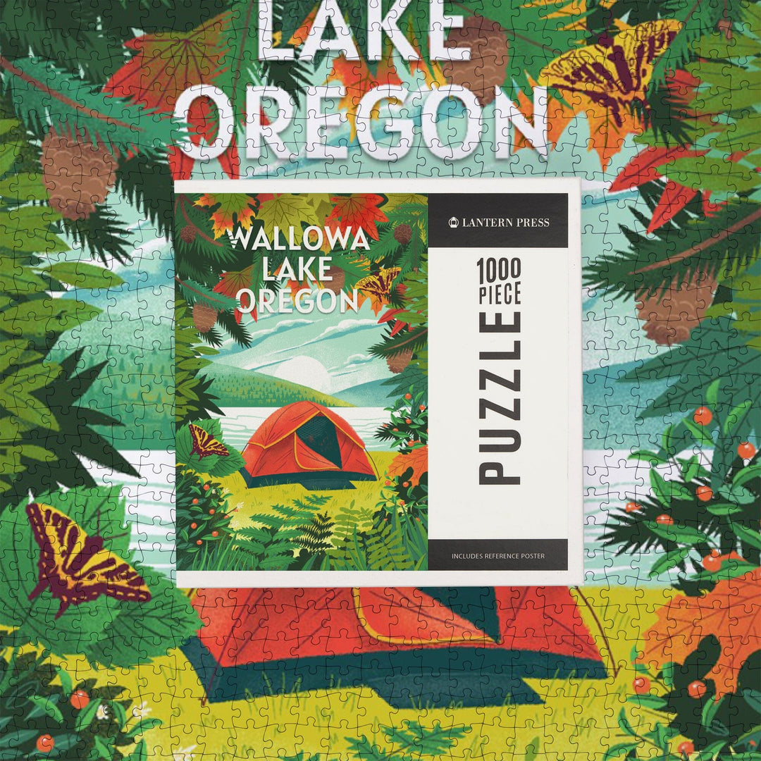 Wallowa Lake, Oregon, Get Outside Series, Tent Camping, Fall Colors, Jigsaw Puzzle Puzzle Lantern Press 