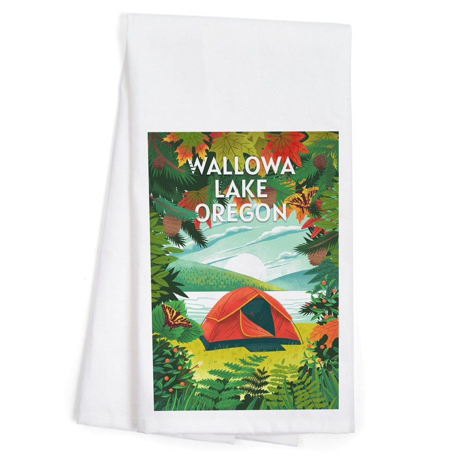 Wallowa Lake, Oregon, Get Outside Series, Tent Camping, Fall Colors, Organic Cotton Kitchen Tea Towels Kitchen Lantern Press 