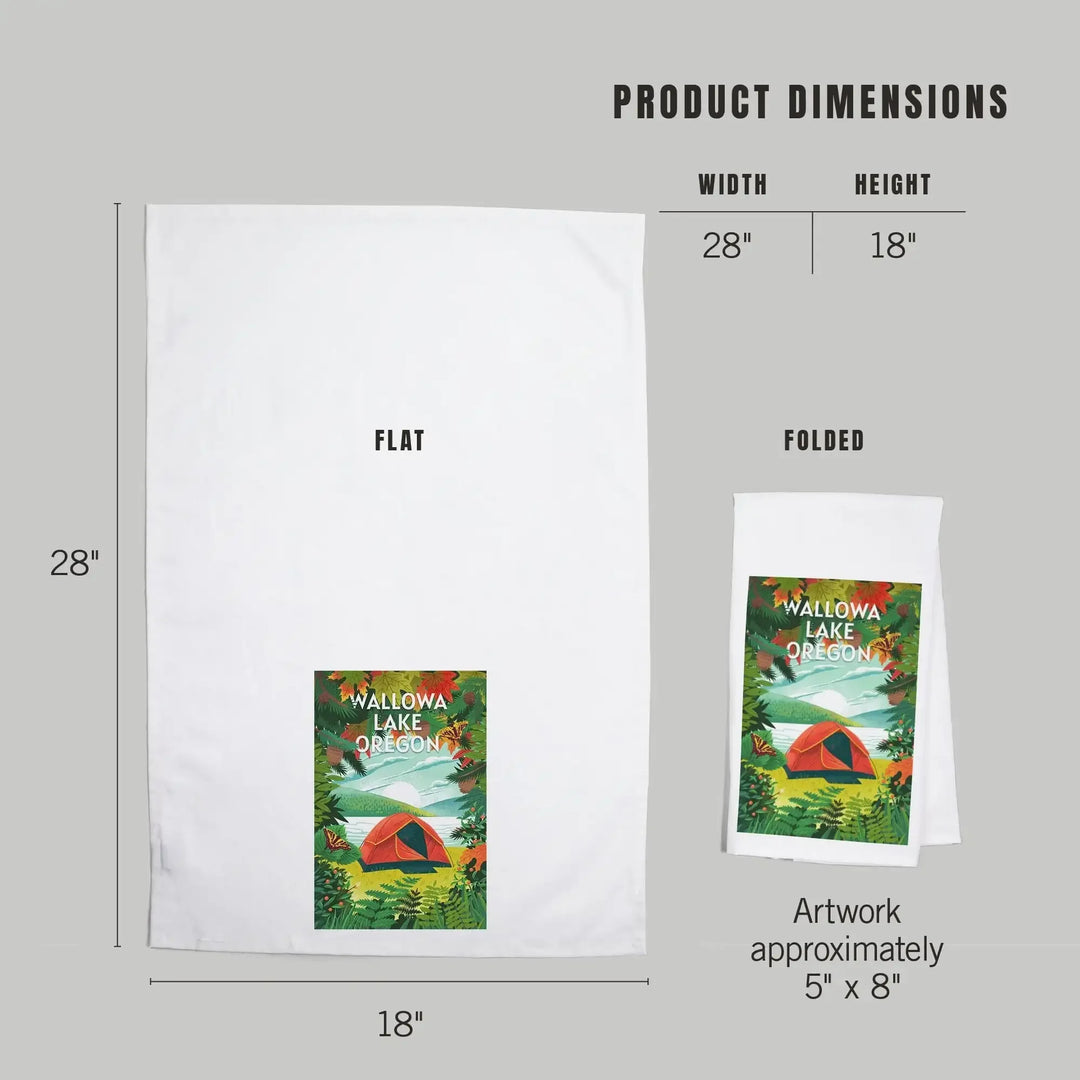 Wallowa Lake, Oregon, Get Outside Series, Tent Camping, Fall Colors, Organic Cotton Kitchen Tea Towels Kitchen Lantern Press 