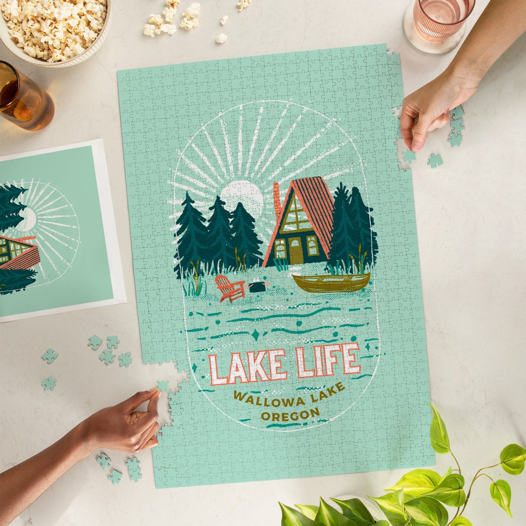 Wallowa Lake, Oregon, Lake Life Series, Lake Life, Contour, Jigsaw Puzzle Puzzle Lantern Press 