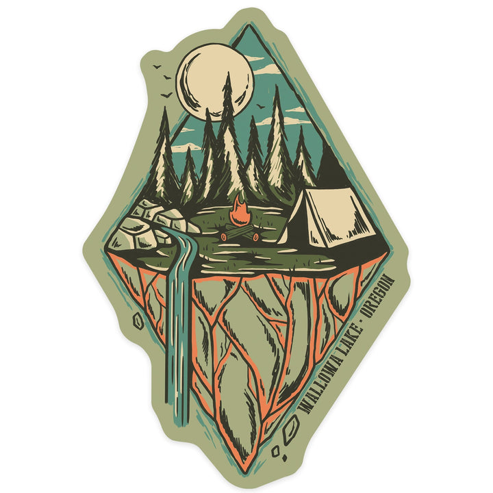 Wallowa Lake, Oregon, Mountain Camping, Diamond, Contour, Vinyl Sticker Sticker Lantern Press 