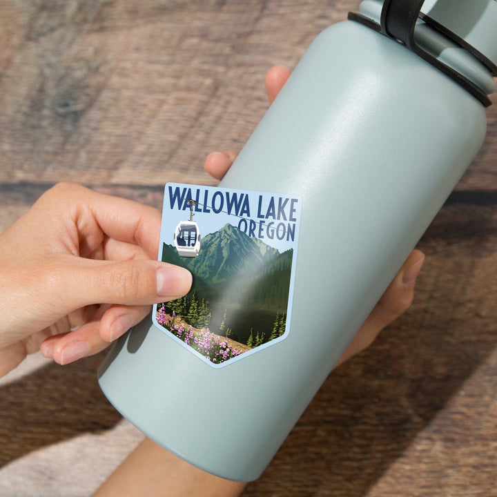 Wallowa Lake, Oregon, Mountain & Gondola, Contour, Lantern Press Artwork, Vinyl Sticker Sticker Lantern Press 