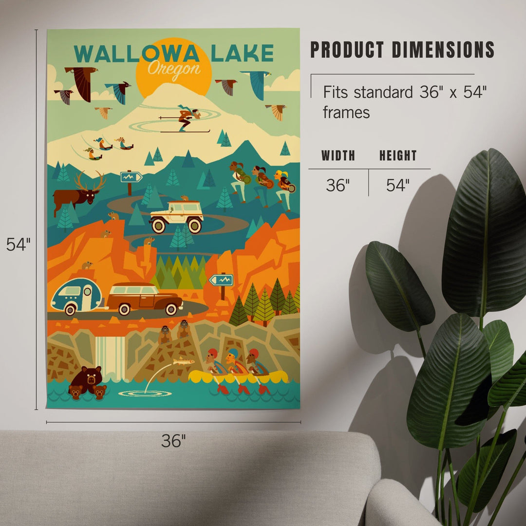 Wallowa Lake, Oregon, Pacific Wonderland, Geometric, Art & Giclee Prints Art Lantern Press 