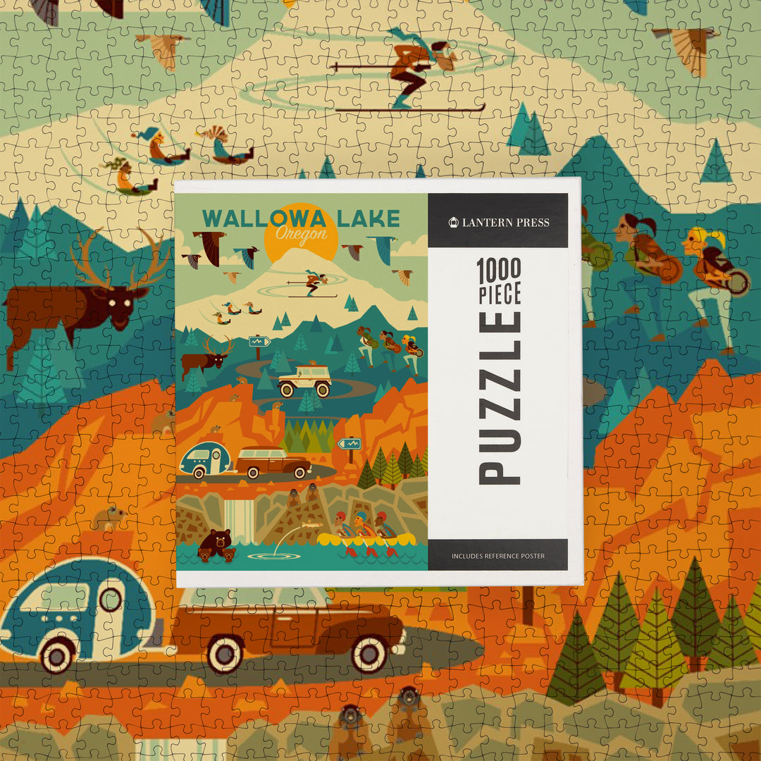 Wallowa Lake, Oregon, Pacific Wonderland, Geometric, Jigsaw Puzzle Puzzle Lantern Press 