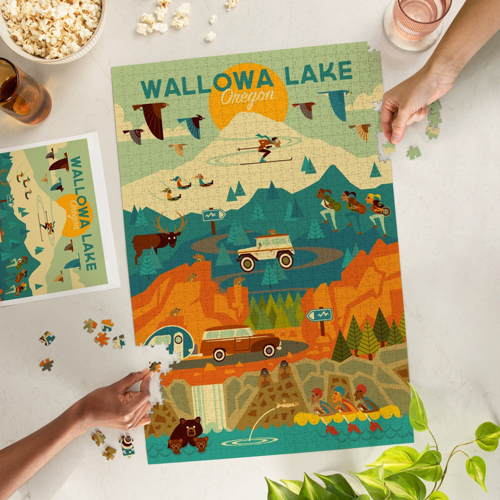 Wallowa Lake, Oregon, Pacific Wonderland, Geometric, Jigsaw Puzzle Puzzle Lantern Press 
