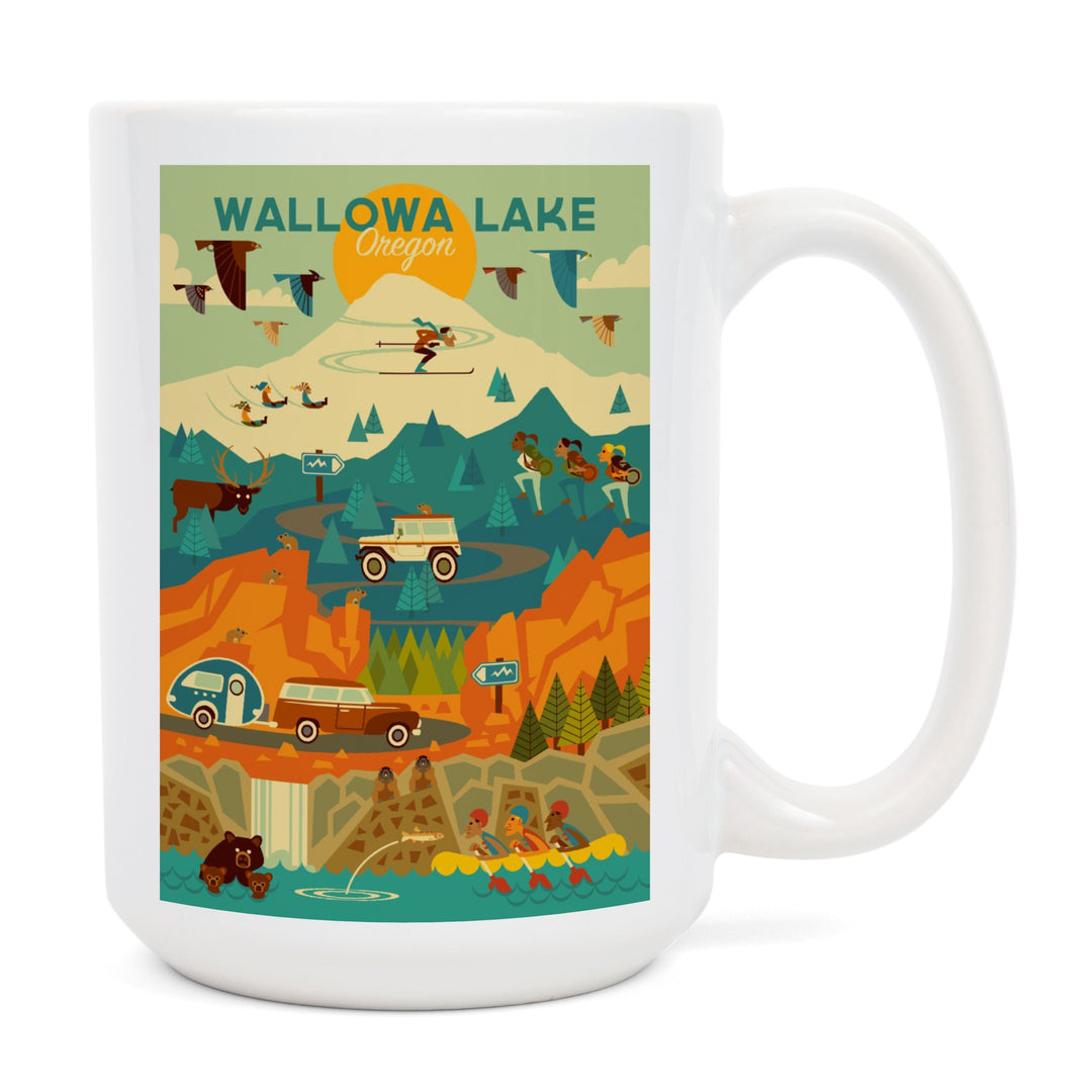 Wallowa Lake, Oregon, Pacific Wonderland, Geometric, Lantern Press Artwork, Ceramic Mug Mugs Lantern Press 