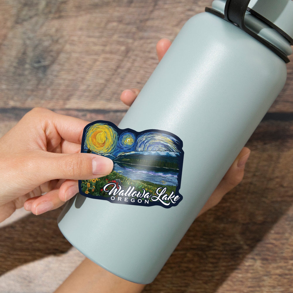 Wallowa Lake, Oregon, Starry Night, Contour, Vinyl Sticker Sticker Lantern Press 