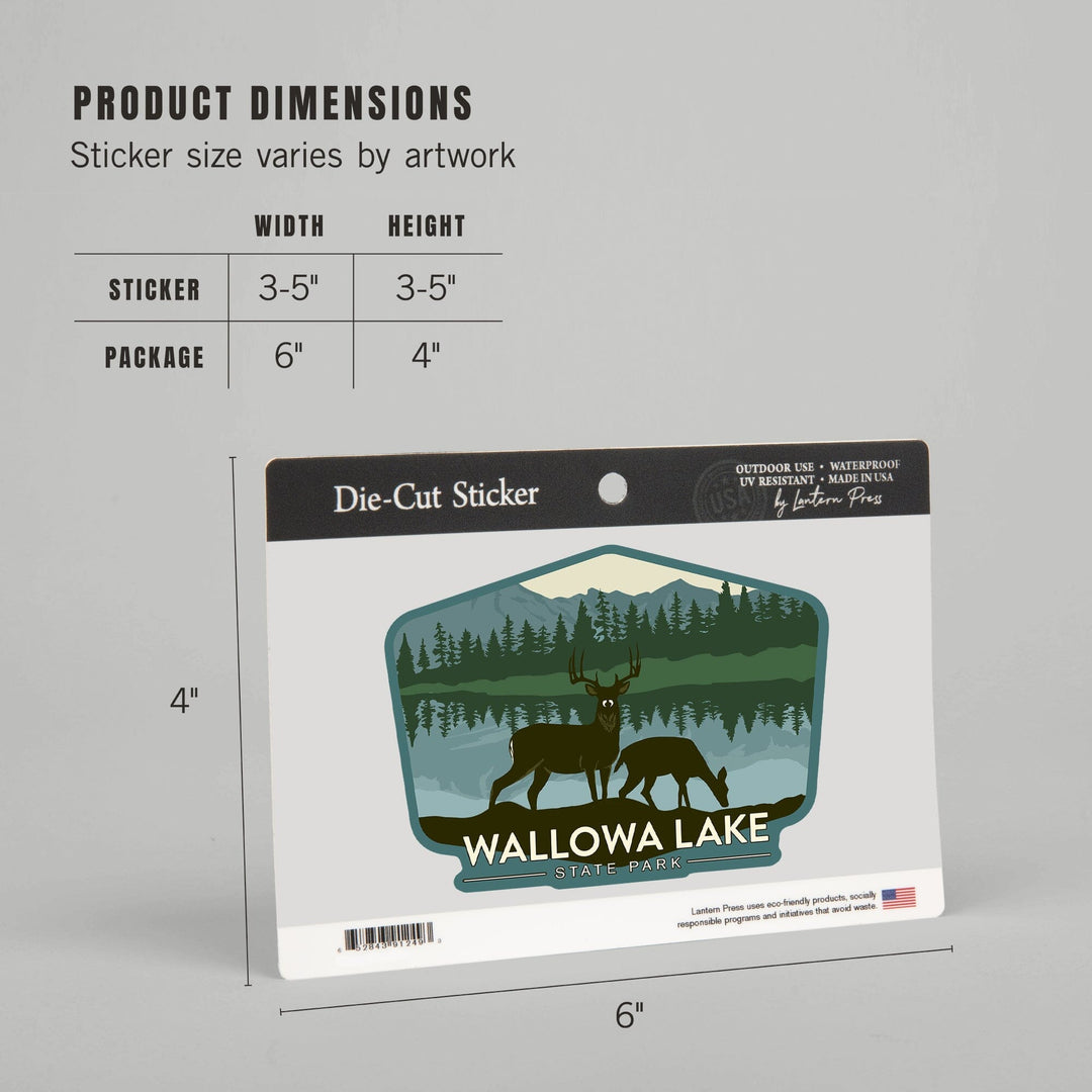 Wallowa Lake State Park, Oregon, Deer Silhouette, Contour, Lantern Press Artwork, Vinyl Sticker Sticker Lantern Press 