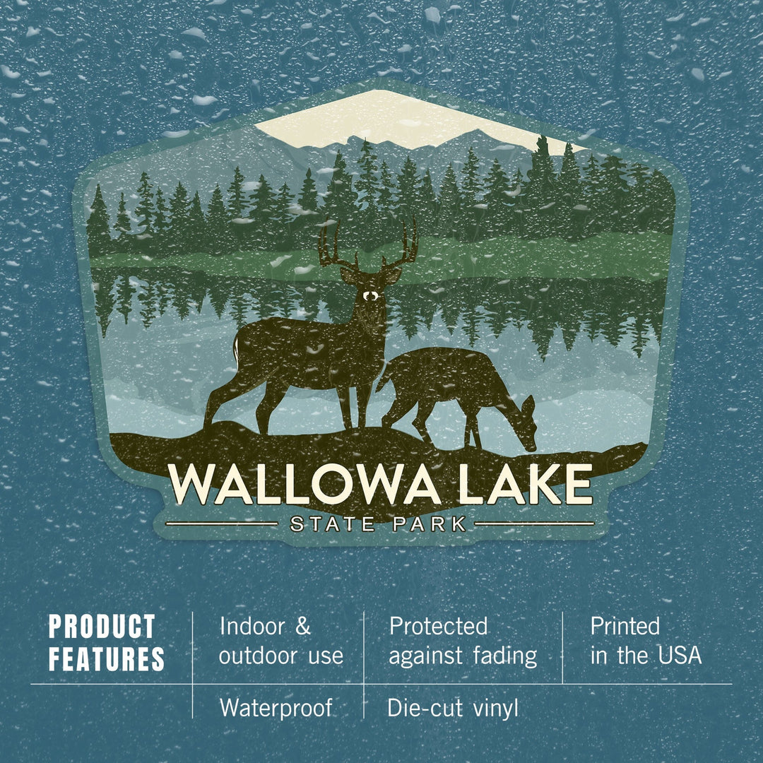 Wallowa Lake State Park, Oregon, Deer Silhouette, Contour, Lantern Press Artwork, Vinyl Sticker Sticker Lantern Press 