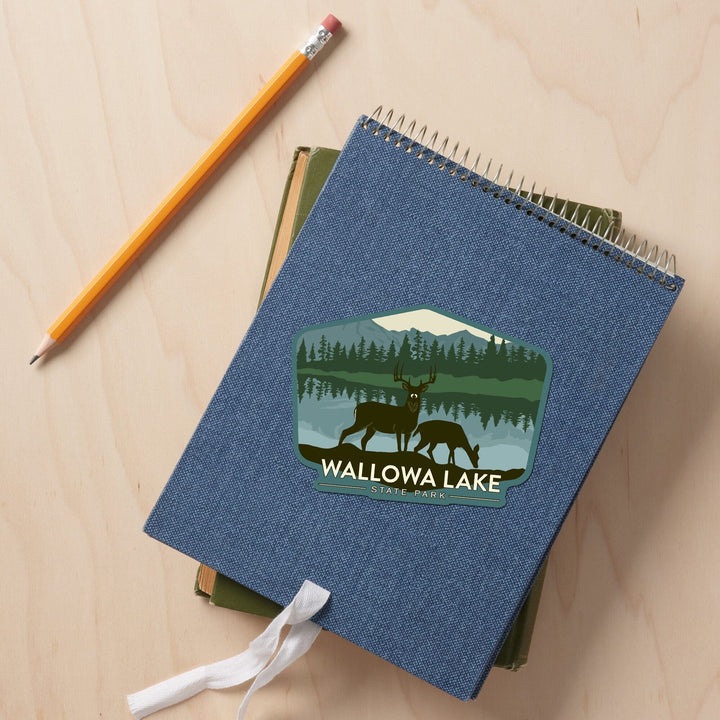 Wallowa Lake State Park, Oregon, Deer Silhouette, Contour, Lantern Press Artwork, Vinyl Sticker Sticker Lantern Press 