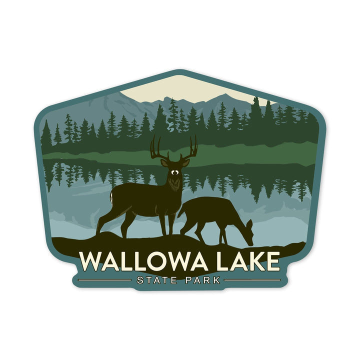 Wallowa Lake State Park, Oregon, Deer Silhouette, Contour, Lantern Press Artwork, Vinyl Sticker Sticker Lantern Press 