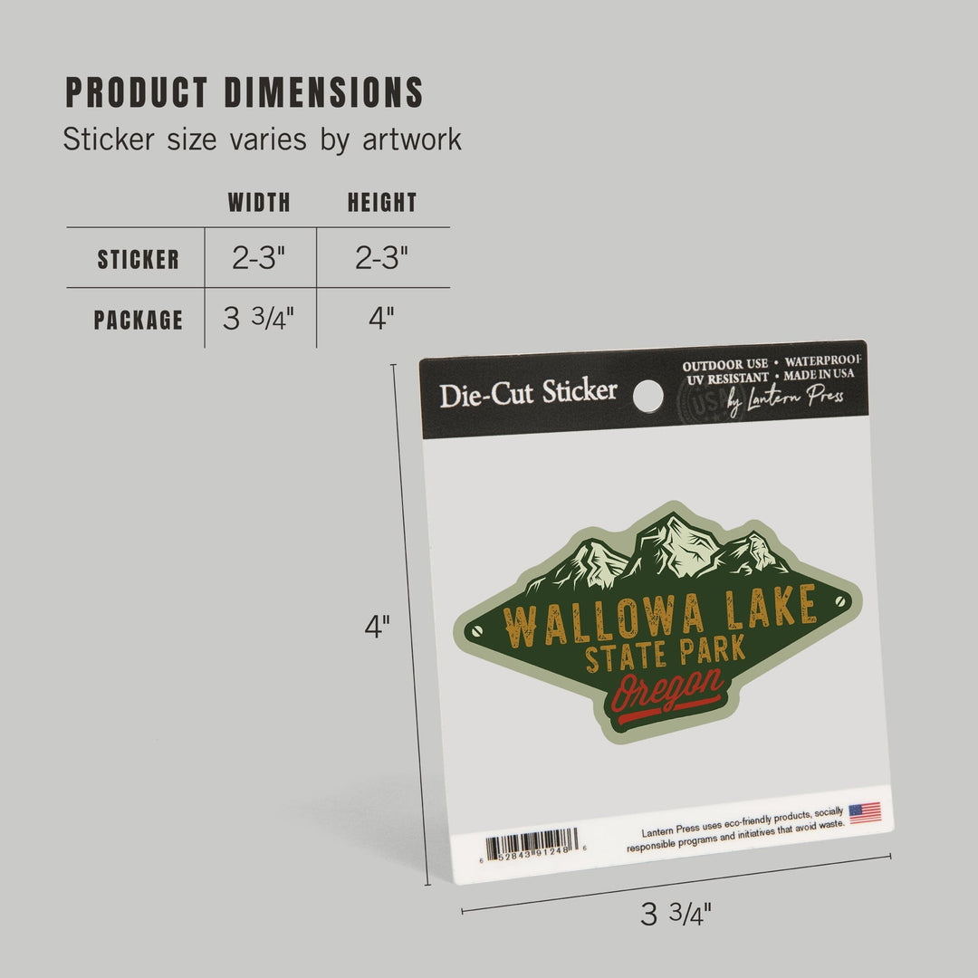 Wallowa Lake State Park, Oregon, Mountains, Green, Contour, Lantern Press Artwork, Vinyl Sticker Sticker Lantern Press 