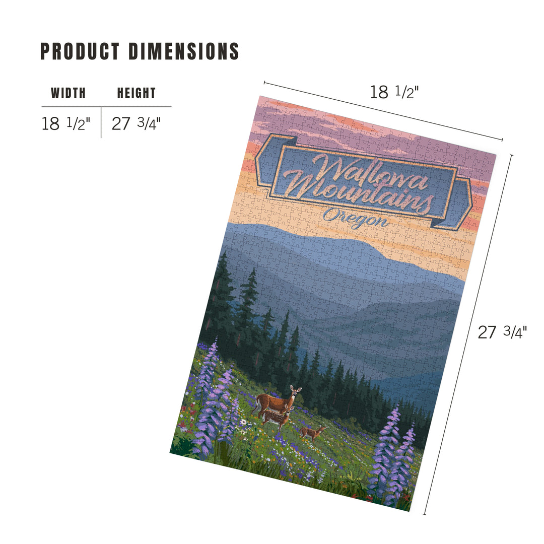 Wallowa Mountains, Oregon, Deer and Spring Flowers, Jigsaw Puzzle Puzzle Lantern Press 