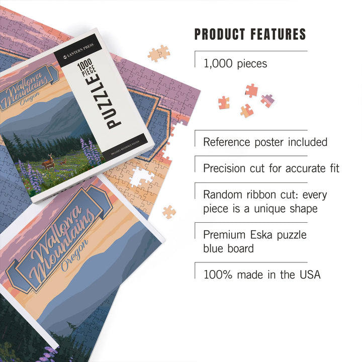 Wallowa Mountains, Oregon, Deer and Spring Flowers, Jigsaw Puzzle Puzzle Lantern Press 