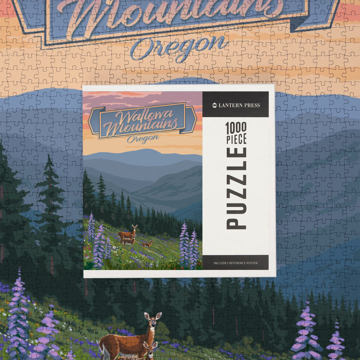Wallowa Mountains, Oregon, Deer and Spring Flowers, Jigsaw Puzzle Puzzle Lantern Press 