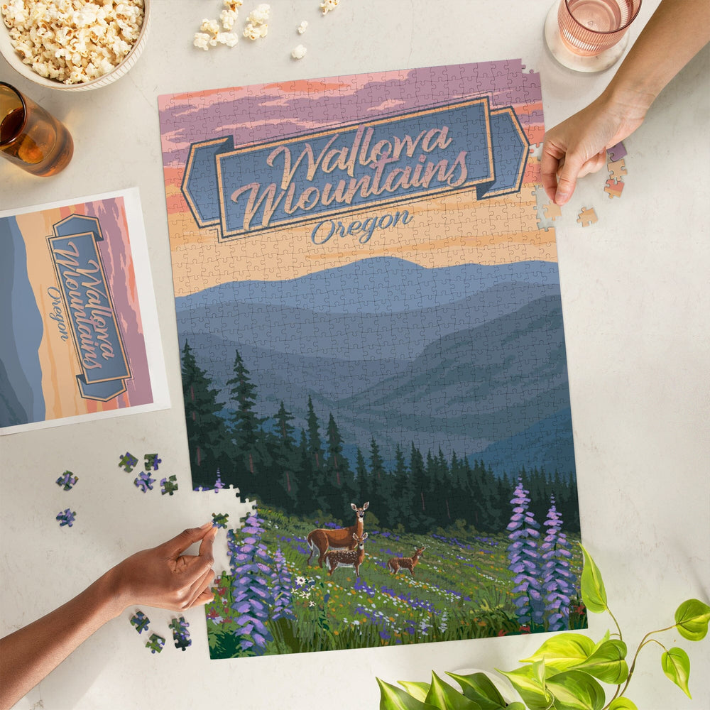 Wallowa Mountains, Oregon, Deer and Spring Flowers, Jigsaw Puzzle Puzzle Lantern Press 