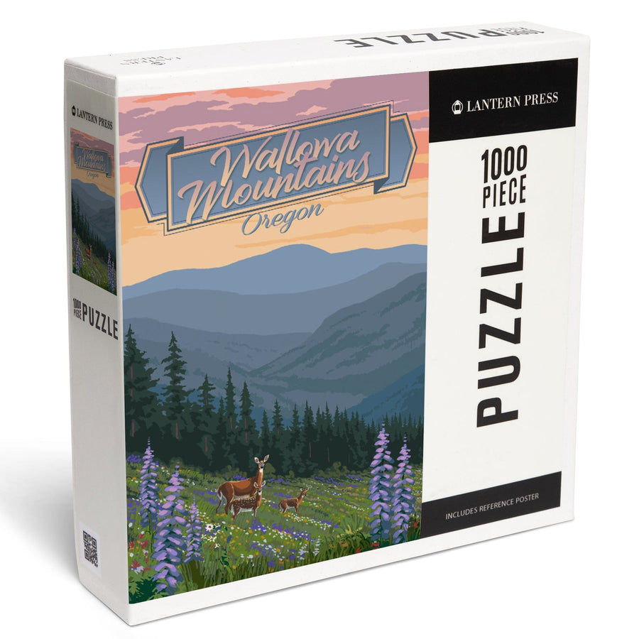 Wallowa Mountains, Oregon, Deer and Spring Flowers, Jigsaw Puzzle Puzzle Lantern Press 