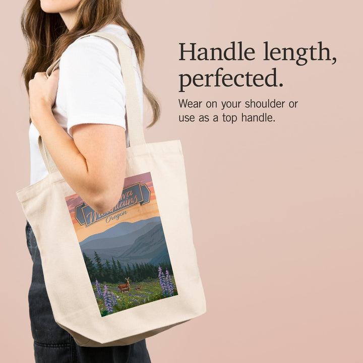 Wallowa Mountains, Oregon, Deer & Spring Flowers, Lantern Press Artwork, Tote Bag Totes Lantern Press 