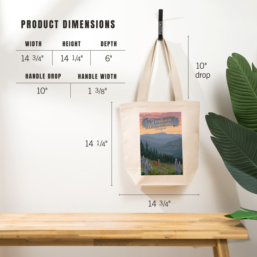 Wallowa Mountains, Oregon, Deer & Spring Flowers, Lantern Press Artwork, Tote Bag Totes Lantern Press 