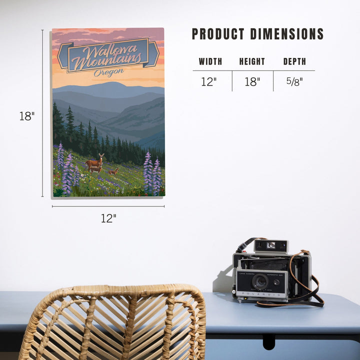 Wallowa Mountains, Oregon, Deer & Spring Flowers, Lantern Press Artwork, Wood Signs and Postcards Wood Lantern Press 