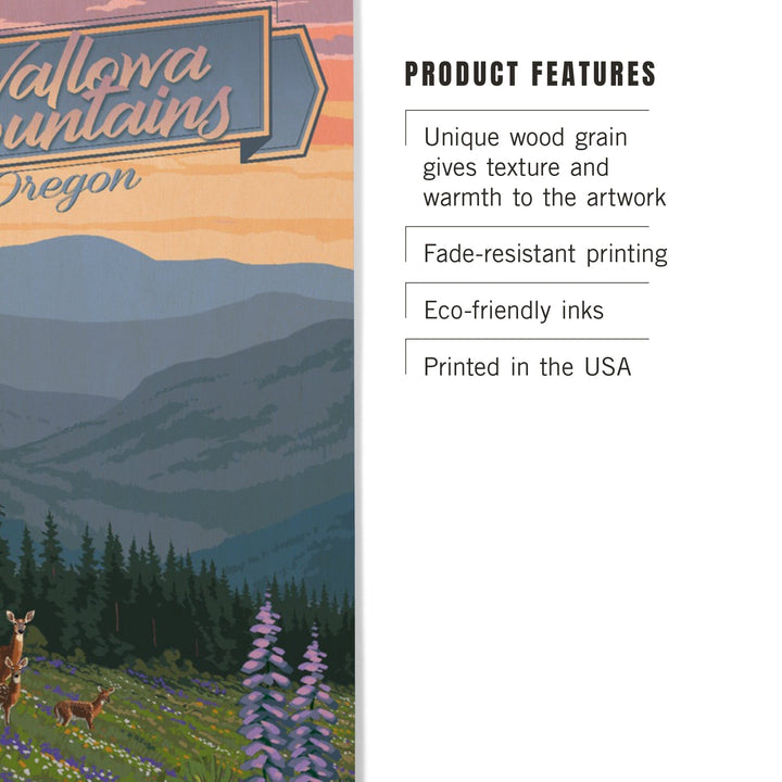 Wallowa Mountains, Oregon, Deer & Spring Flowers, Lantern Press Artwork, Wood Signs and Postcards Wood Lantern Press 