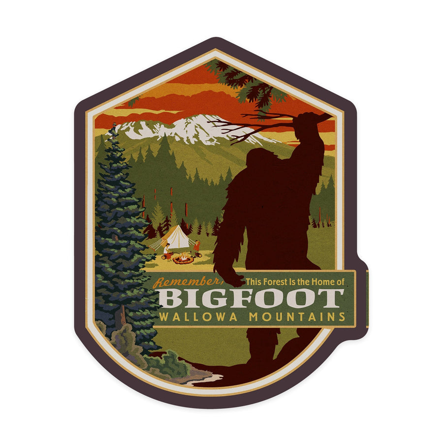 Wallowa Mountains, Oregon, Home of Bigfoot, Contour, Vinyl Sticker Sticker Lantern Press 